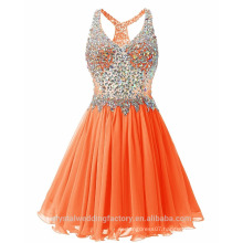 Real Photo Puffy Sexy Layered Heavy Crystals Orange Short Cocktail Dresses MC2568